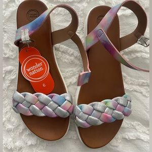 New Girls Rainbow Braided Sandals, Size 6
